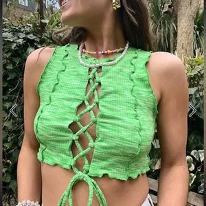 Exposed seam lace up cropped tank